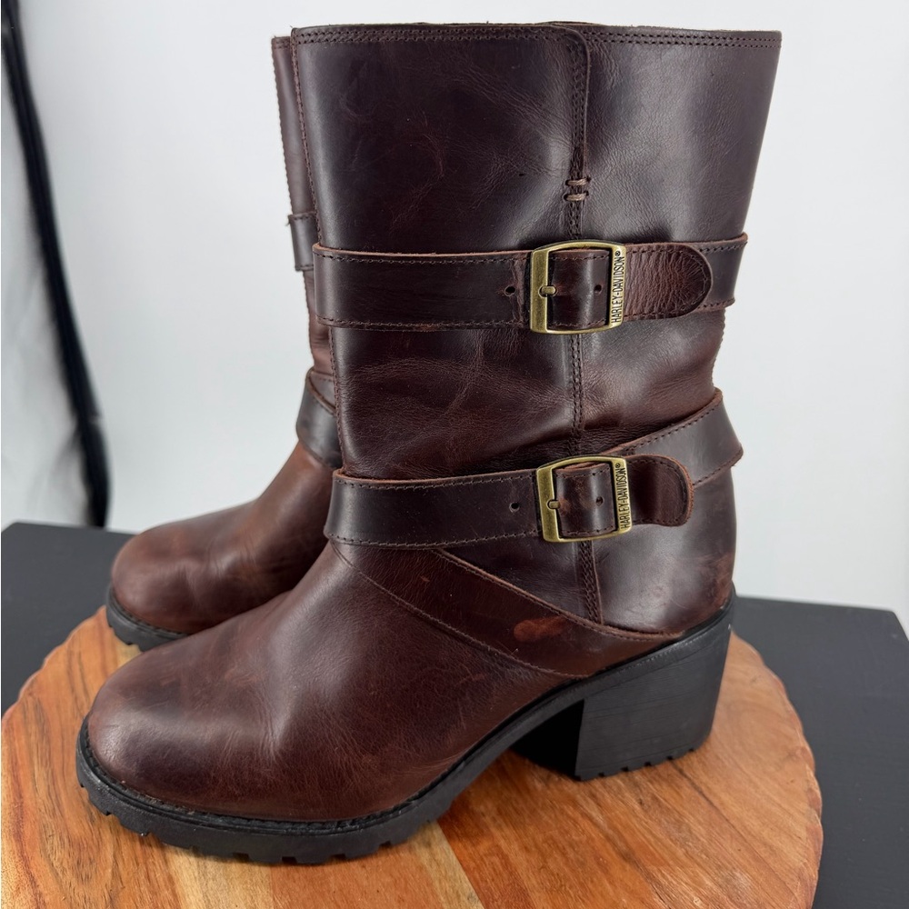 Harley-Davidson Lalanne Triple Strap Motorcycle Boots full-grain brown leather 9 - Picture 3 of 10